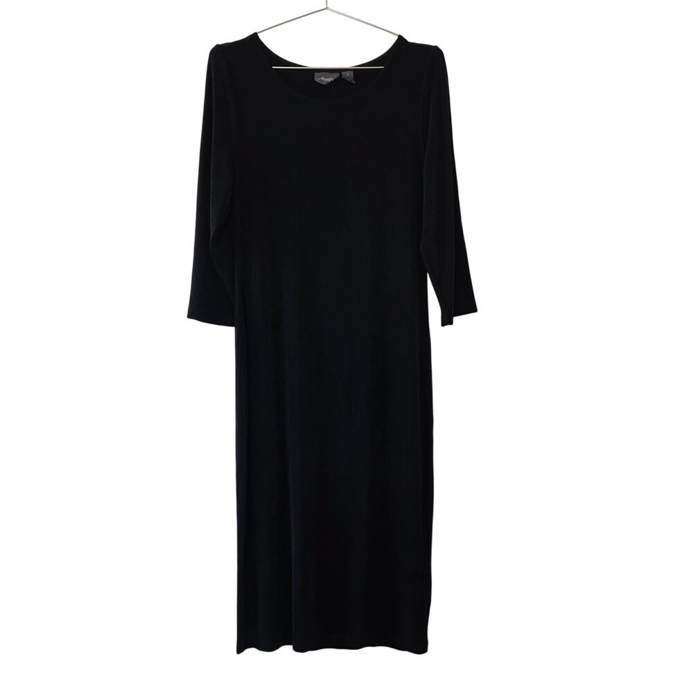 Travelers by Chicos Midi Dress Black Solid Womens Size M Knit Stretch